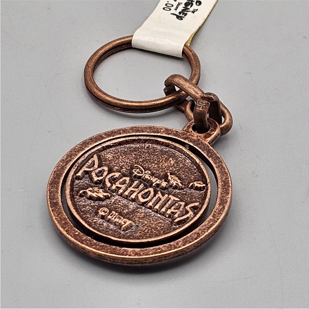 Disney Pocahontas Metal Bronze Key Chain John Smith Vintage Two Sided NWT